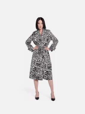 Animal-Print Black & Cream Trench Coat